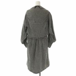 Tao ウールギンガムチェックワンピース ロング 長袖 ニット M 黒 ブラック オフホワイト