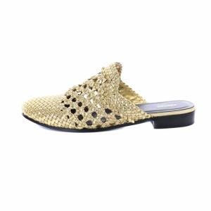 PIPPICHIC メッシュレザースリッパ サンダル ミュール ローヒール ラウンドトゥ 36.5 23.5cm 金 ゴールド
