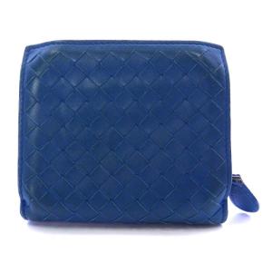 BOTTEGA VENETA 財布 二つ折り イントレチャート ラウンドジップ ホック レザー 青 ブルー