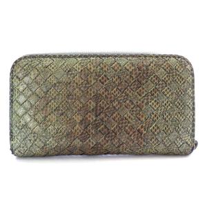 BOTTEGA VENETA 長財布 イントレチャート パイソン柄 ラウンドジップ レザー カーキ
