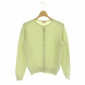 洗える CASHMERE カーディガン ニット 長袖 クルーネック XS 黄緑 ライトグリーン