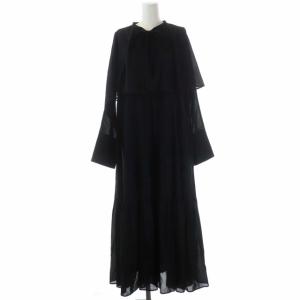 23SS シフォンドビーワンピース ロング ティアード ノースリーブ ボレロ 38 ブラック