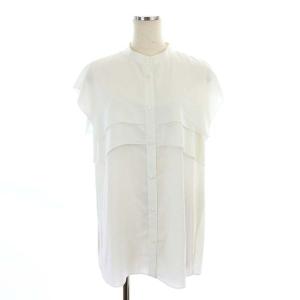 22SS イージーポリエステルケープブラウス シャツ バンドカラー フレンチスリーブ 38 白