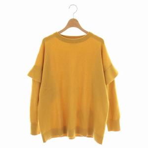 フレアスリーブニットプルオーバー セーター 長袖 クルーネック ウール カシミヤ混 F マスタードイエロー