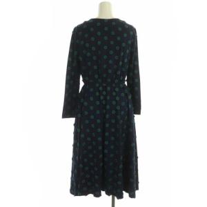 SYBILLA 花刺繍 長袖 ワンピース ロング ベルト付き M 紺 緑 ネイビー グリーン