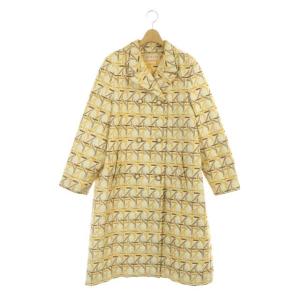 ロングコート アウター ダブル 総柄刺繍 XS/S ライトベージュ 黄色 茶 イエロー ブラウン