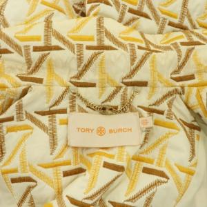 TORY BURCH ロングコート アウター ダブル 総柄刺繍 XS/S ライトベージュ 黄色 茶 イエロー ブラウン