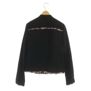 TORY BURCH ツイード切替 ジャケット ダブル 金ボタン スタンドカラー 2 黒 ブラック マルチカラー