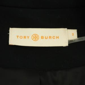 TORY BURCH ツイード切替 ジャケット ダブル 金ボタン スタンドカラー 2 黒 ブラック マルチカラー
