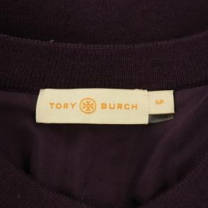TORY BURCH ニット カーディガン 切替 キルティング 総柄 長袖 ロゴボタン クルーネック S/P 紫 ピンク パープル