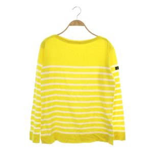 18ゲージボーダーニット カットソー 長袖 ボートネック コットン 1 黄色 白 イエロー ホワイト
