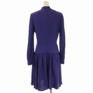 PRADA 長袖 ボウタイワンピース Vネック 長袖 ミモレ丈 ロング フレア 38S 紫