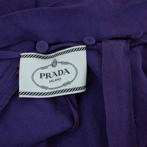 PRADA 長袖 ボウタイワンピース Vネック 長袖 ミモレ丈 ロング フレア 38S 紫