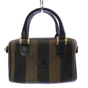 ボストンバッグ ミニ ハンド ぺカン柄 ストライプ  PVC レザー ベージュ ブラック