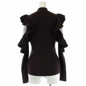 SNIDEL 21AW プリーツフリルスリーブニットプルオーバー リブニット カットソー 長袖 シアー ONE 茶 ブラウン