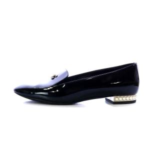 CHANEL G30757 ローファー オペラシューズ ココマーク フェイクパール レザー 36.5 ブラック 