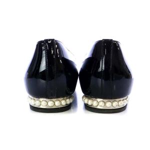 CHANEL G30757 ローファー オペラシューズ ココマーク フェイクパール レザー 36.5 ブラック 