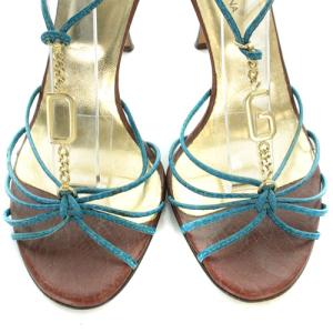 DOLCE&GABBANA サンダル ピンヒール ストラップ 37 24cm 茶色 ブラウン 青 ブルー