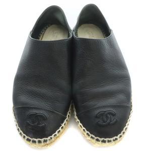 CHANEL エスパドリーユロゴスモールシューズ レザー ココマーク 37 24cm 黒 ブラック