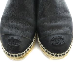 CHANEL エスパドリーユロゴスモールシューズ レザー ココマーク 37 24cm 黒 ブラック