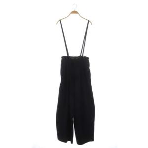 ENFOLD 22SS リネンライクワイドゴムTROUSERS ワイドパンツ フレア タック イージー 肩紐付き 36 紺 ネイビー