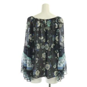 GRACE CONTINENTAL 22SS サラサプリントフレアスリーブトップ ブラウス プルオーバー 長袖 36 紺 ネイビー