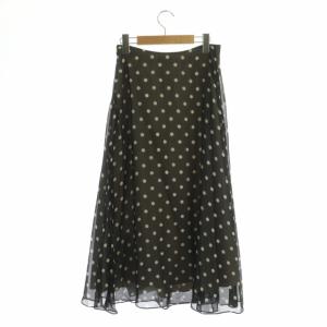 Theory POLKA DOT SILK/VOLUME SKIRT FL シルクドットフレアスカート ロング 2 黒 ブラック オフホワイト