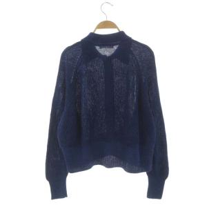 GALERIE VIE 22SS リネンコットン ポロカラーカーディガン ニット 長袖 F 青 ブルー