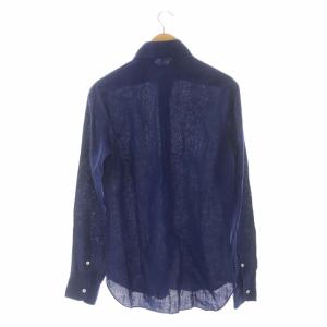 BARBA DANDYLIFE ホリゾンタルカラー リネン シャツ 長袖 前開き L 青 ロイヤルブルー