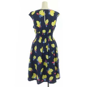 kate spade new york シャーリングワンピース レモン柄 ひざ丈 ノースリーブ 4 紺 黄 マルチカラー ネイビー イエロー OUMU1261
