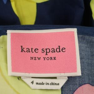 kate spade new york シャーリングワンピース レモン柄 ひざ丈 ノースリーブ 4 紺 黄 マルチカラー ネイビー イエロー OUMU1261