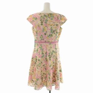 TOCCA ワンピース スクエアネック 半袖 ロング 花柄刺繍 レース 4 ピンク 緑 グリーン 黄 イエロー