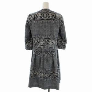 ISSA LONDON セットアップ ノーカラージャケット ワンピース ノースリーブ ロング 総柄 シルク UK8 紺 ネイビー オフホワイト