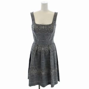 ISSA LONDON セットアップ ノーカラージャケット ワンピース ノースリーブ ロング 総柄 シルク UK8 紺 ネイビー オフホワイト