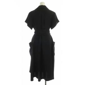 Grace Class リネンタッチラップワンピース ロング 半袖 金ボタン リボンベルト付き 36 濃紺 ダークネイビー