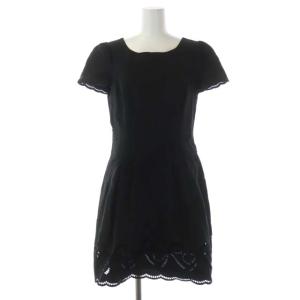 リボンレースワンピース ミニ フレア カットワーク 半袖 タック 40 黒 ブラック
