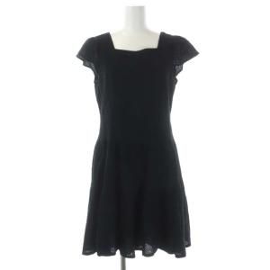 ワンピース ミニ フレア ティアード フレンチスリーブ スクエアネック 40 黒 ブラック