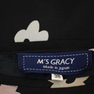 M'S GRACY フラワーシフォンチュニックブラウス フレンチスリーブ フリルスリーブ 総柄 プルオーバー 38 黒 ブラック マルチカラー