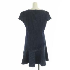 M'S GRACY デニム フレアワンピース ストライプ ひざ丈 半袖 40 インディゴブルー