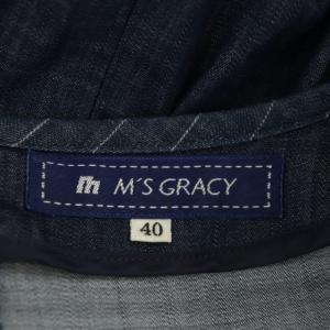 M'S GRACY デニム フレアワンピース ストライプ ひざ丈 半袖 40 インディゴブルー