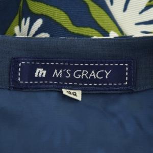 M'S GRACY マーガレットワンピース 膝丈 フレア フレンチスリーブ クルーネック 総柄 38 青 ブルー マルチカラー