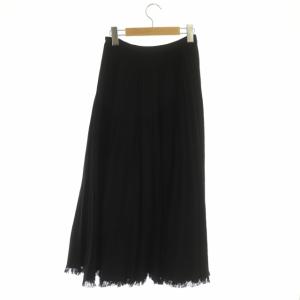 Drawer ニット コットン フリンジ プリーツスカート ロング 黒 ブラック