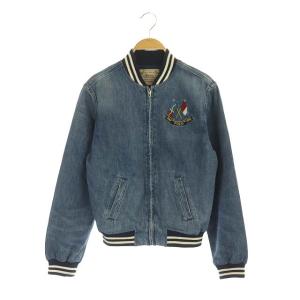 デニムブルゾン ジャケット ジップアップ 刺繍 XS 青 ブルー