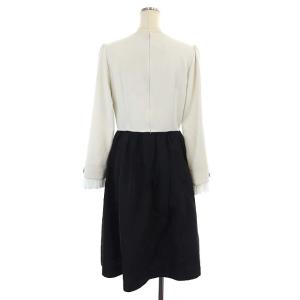 Chesty 21SS ワンピース ひざ丈 ミディ丈 フラワーモチーフ 切替 長袖 1 オフホワイト 黒 ブラック