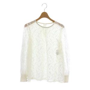 21SS リーフチュールレースクルーブラウス 長袖 シアー シースルー 38 白 ホワイト