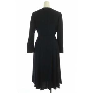 CELFORD バックサテンタックワンピース 長袖 フレア ロング ベルト付き 34 ダークネイビー