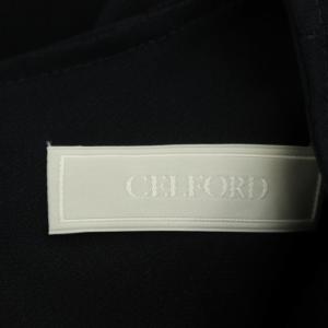 CELFORD バックサテンタックワンピース 長袖 フレア ロング ベルト付き 34 ダークネイビー