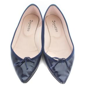 Repetto バレエシューズ エナメル ポインテッドトゥ 39 24.7cm 紺 ネイビー