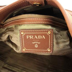 PRADA ジャガード ハンドバッグ レザー キャンバス ベージュ ブラウン BR4635