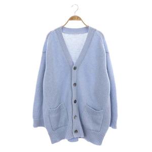 ファインウール Vネックロングカーディガン ニット 長袖 ミドル丈 オーバーサイズ S 水色 ライトブルー